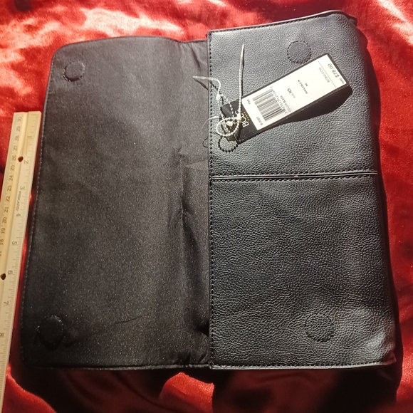 BCBG Paris Evening Purse large long cluth black gold hardware leather mini bag - Picture 7 of 12